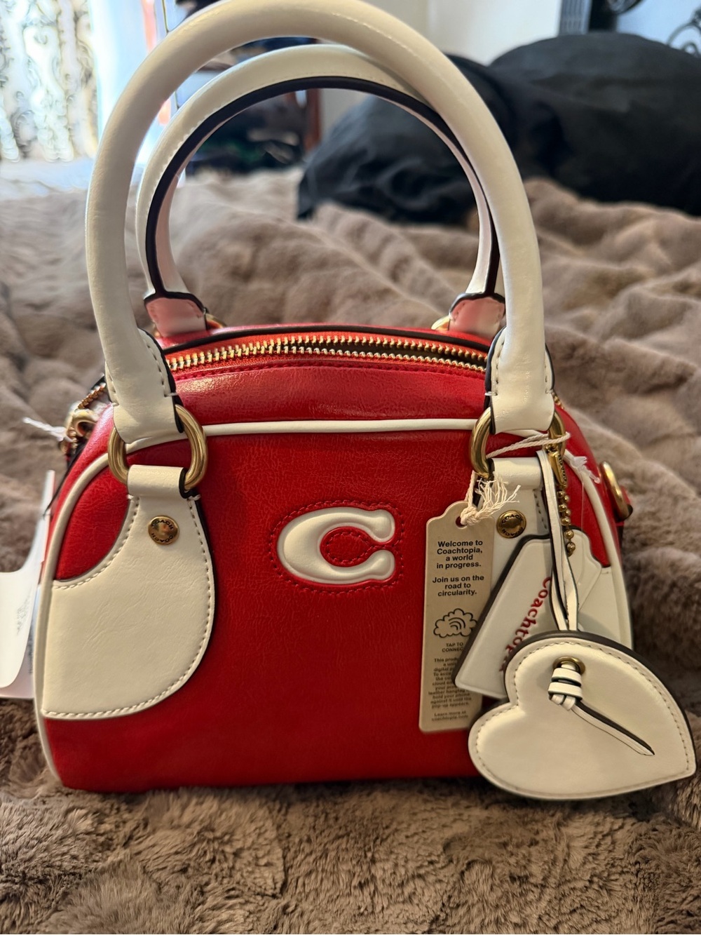 CoachtoTwo-Tone Red and White Mini Satchel